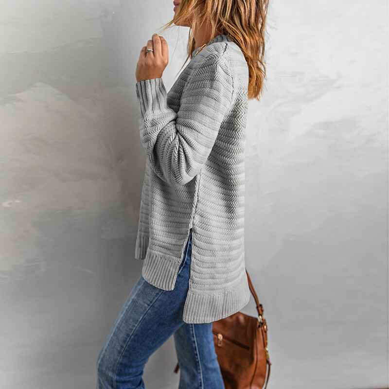 Gray-Womens-Turtleneck-Sweaters-Long-Sleeve-Pullover-Cable-Knit-Sweaters-Soft-Jumper-K163-Side