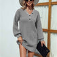 Gray-Womens-VNeck-Long-Sleeve-Ribbed-Knit-Button-Down-Slim-Sweater-Dress-Bodycon-Mini-Pullover-Sweater-Dress-K279
