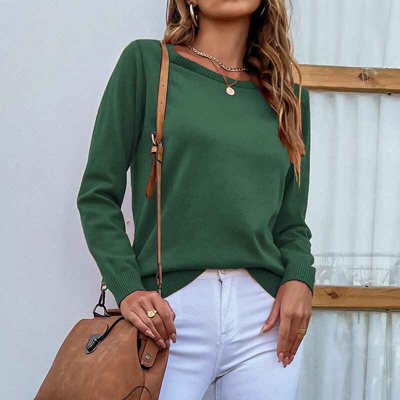 Green-Fall-Womens-Solid-Color-Sporty-Sweatshirt-Casual-Loose-Crew-Neck-Long-Sleeves-Pullover-Ribbed-Cuffs-Hem-Tops-K478