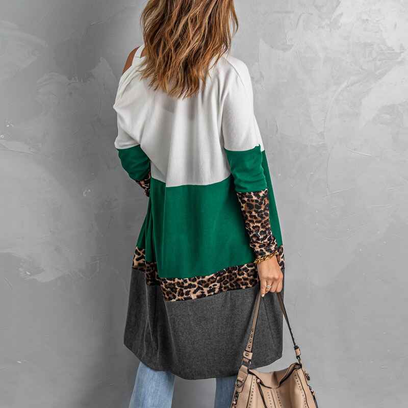 Green-Womens-Open-Front-Long-Cardigan-Draped-Snap-Buffalo-Plaid-Shirt-Kimono-Cardigan-Knit-Sweater-K124-Back