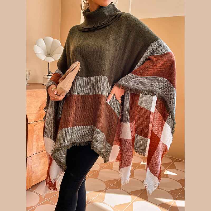 Green-Womens-Shawl-Wraps-Poncho-Sweater-Open-Front-Cape-Cardigan-for-Fall-Winter-Holiday-K307