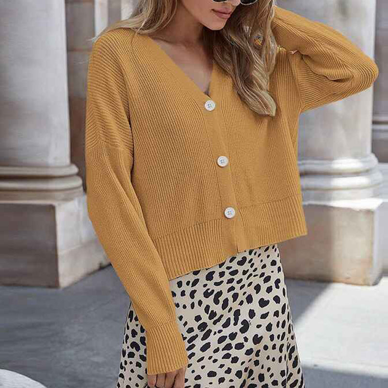 Khaki-Womens-Bishop-Long-Sleeve-Button-Front-Cardigan-Sweater-Coat-Solid-V-Neck-Jacket-Outerwear-K362