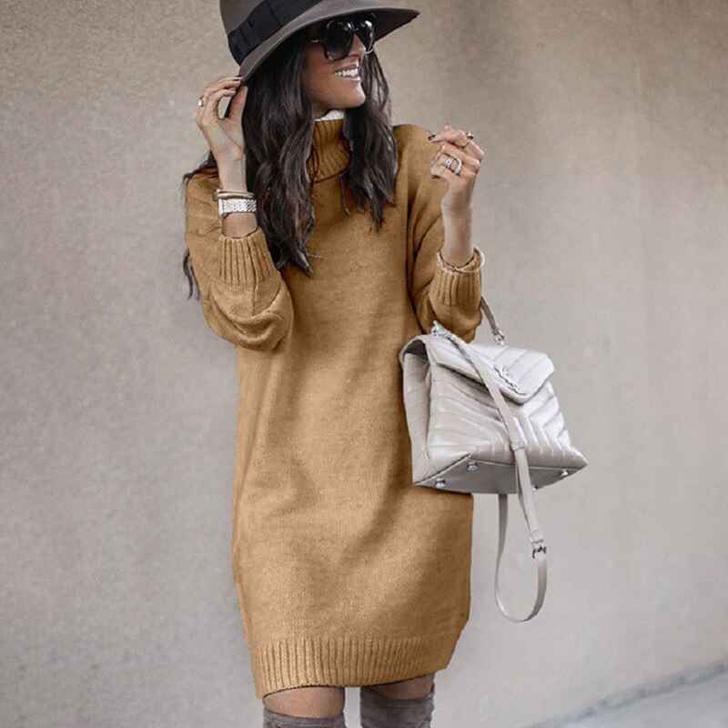 Khaki-Womens-Long-Sleeve-Turtleneck-Sweater-Dresses-Knitted-Bodycon-Midi-Sheath-Jumper-Dresses-K024