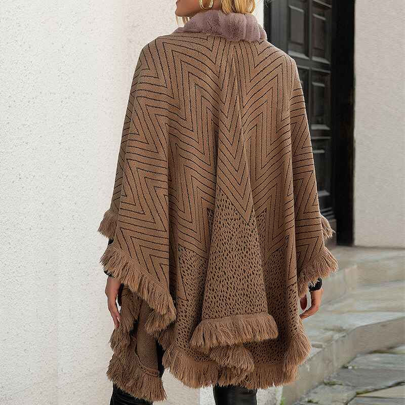 Khaki-Womens-Zig-Zag-Knit-Tassel-Fringed-Pullover-Poncho-Sweater-Cape-Shawl-Wrap-K293-Black