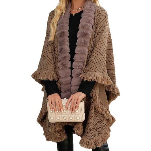 Khaki-Womens-Zig-Zag-Knit-Tassel-Fringed-Pullover-Poncho-Sweater-Cape-Shawl-Wrap-K293