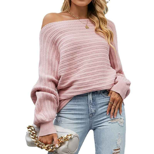 Leather-Powder-Womens-Off-Shoulder-Sweater-Batwing-Sleeve-Loose-Oversized-Pullover-Knit-Jumper-K461