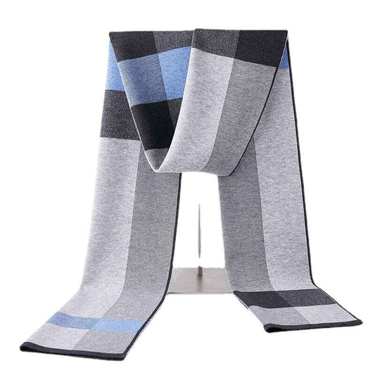 Light-gray-Mens-Cozy-Tartan-Check-Merino-Wool-Scarf-Long-Warm-Lightweight-Winter-Classic-Scarves-D003