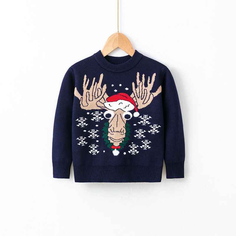 Navy-Blue-Girls-And-Boys-Long-Sleeve-Knit-Elk-Christmas-Sweater-Tops-V036