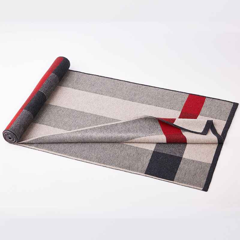 Navy-Blue-Mens-Cozy-Tartan-Check-Merino-Wool-Scarf-Long-Warm-Lightweight-Winter-Classic-Scarves-D003-Detail