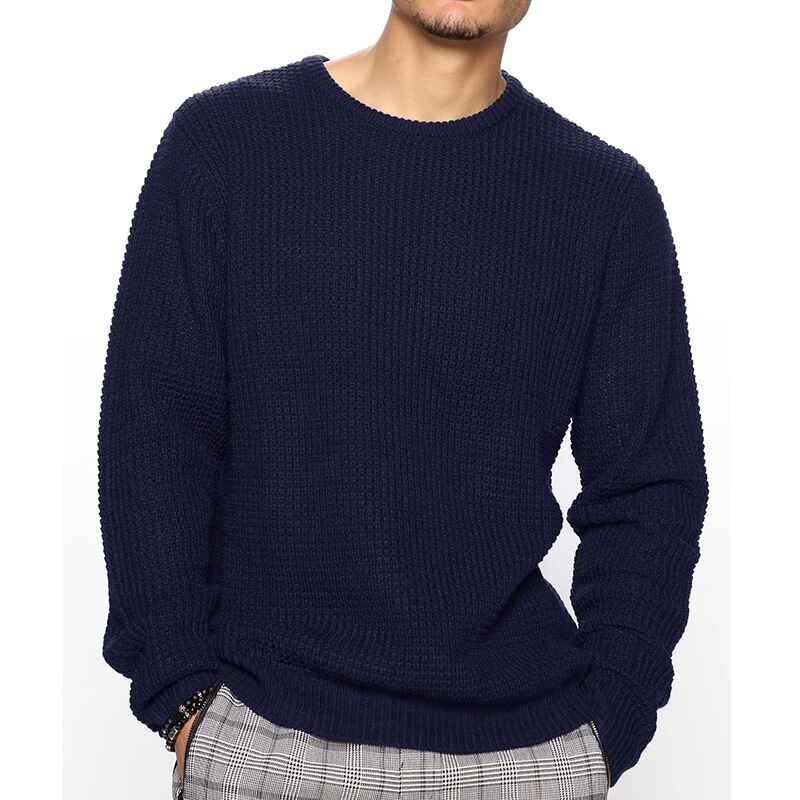 Navy-Blue-Mens-Long-Sleeve-Soft-Touch-Crewneck-Sweater-G021