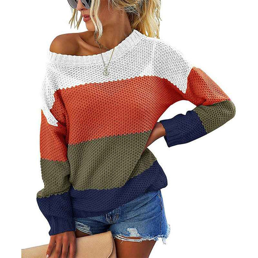 Orange-Striped-Sweater-Womens-Round-Neck-Long-Sleeve-Color-Block-Drawstring-Hem-Pullover-Sweaters-Fall-Winter-K027