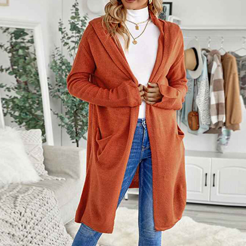 Orange-Womens-Lightweight-Longer-Length-Cardigan-Sweater-K120-Front