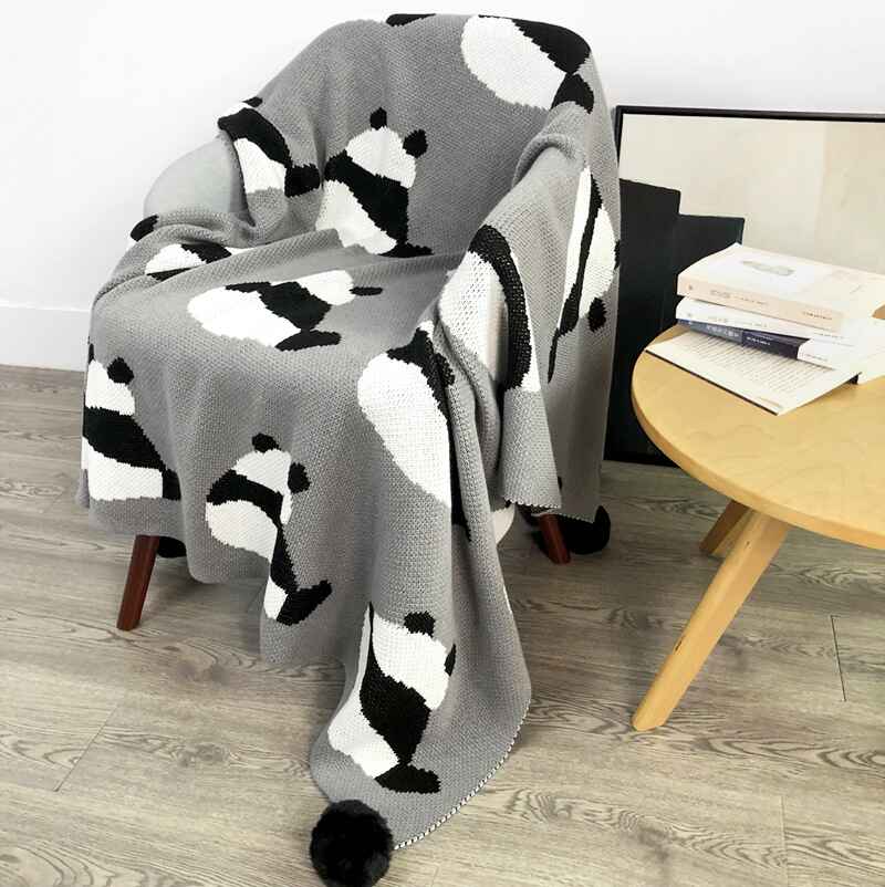 Panda-Printed-Textured-Throw-Blanket-Solid-Soft-for-Sofa-Couch-Decorative-Knitted-Blanket-scene-graph