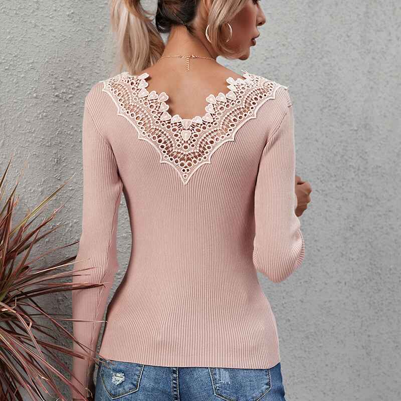 Pink-Sweaters-for-Women-Lace-V-Neck-Long-Sleeve-Tunic-Tops-for-Leggings-Fall-Fashion-K319-Back