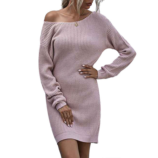 Pink-Womens-Ruched-Halter-Bodycon-Mini-Dress-Backless-Long-Sleeve-Short-Dresses-G351-Front