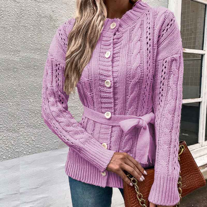 Purple-Women-Cable-Knit-Sweater-Coat-Long-Sleeve-Button-Down-Cardigan-Outwear-K398