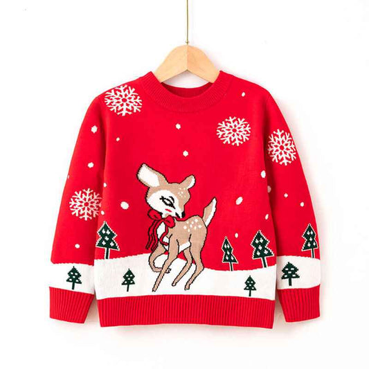 Red-Toddler-Boy-And-Girl-Christmas-Fleece-Sweater-Crewneck-Sweatshirt-Santa-Claus-Reindeer-Snowman-Graphic-Pullover-Shirt-V042