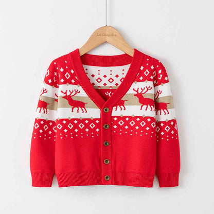 Red-Toddler-Unisex-Baby-Button-up-Cotton-Coat-Deer-Christmas-Cardigan-Sweater-V040