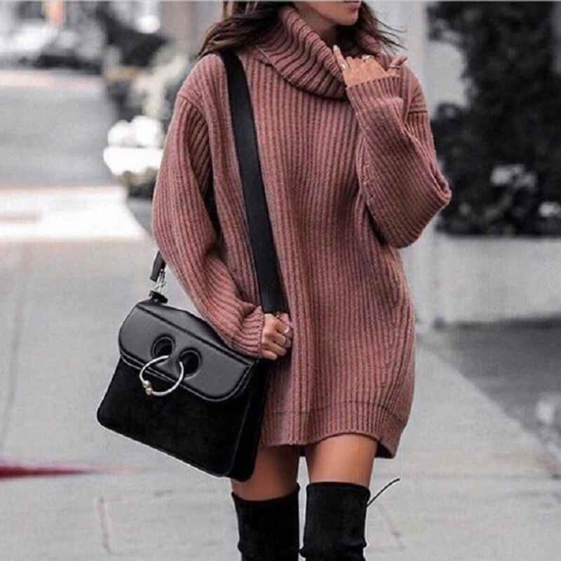 Red-Women-Turtleneck-Long-Lantern-Sleeve-Casual-Loose-Oversized-Sweater-Dress-Soft-Winter-Pullover-Dresses-K014