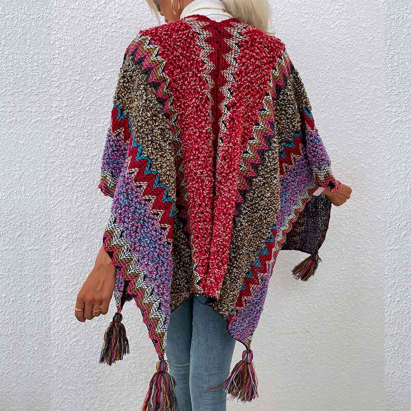 Red-WomenBlanketShawlsWrapsWinterPrintedOpenFrontPonchoCapePlaidShawlsforWomenK325-Back