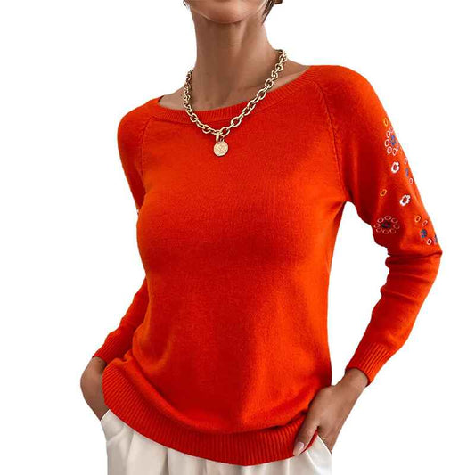 Red-Womens-Long-Sleeve-Lightweight-Crewneck-Sweater-K400