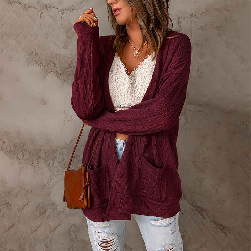 Red-Womens-Open-Front-Casual-Knit-Cardigan-Classic-Long-Sleeve-Sweater-Coat-K101-Front