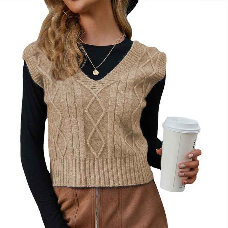 Sweater-Vest-Women-VNeck-Sleeveless-Sweaters-Womens-Cable-Knit-Tops-khaki