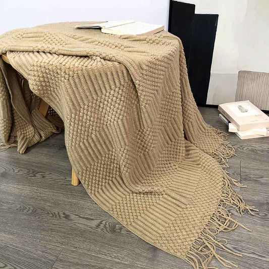 Texture Throw Blanket Solid Color Soft Sofa Sofa Decor Knitted Blanket B008
