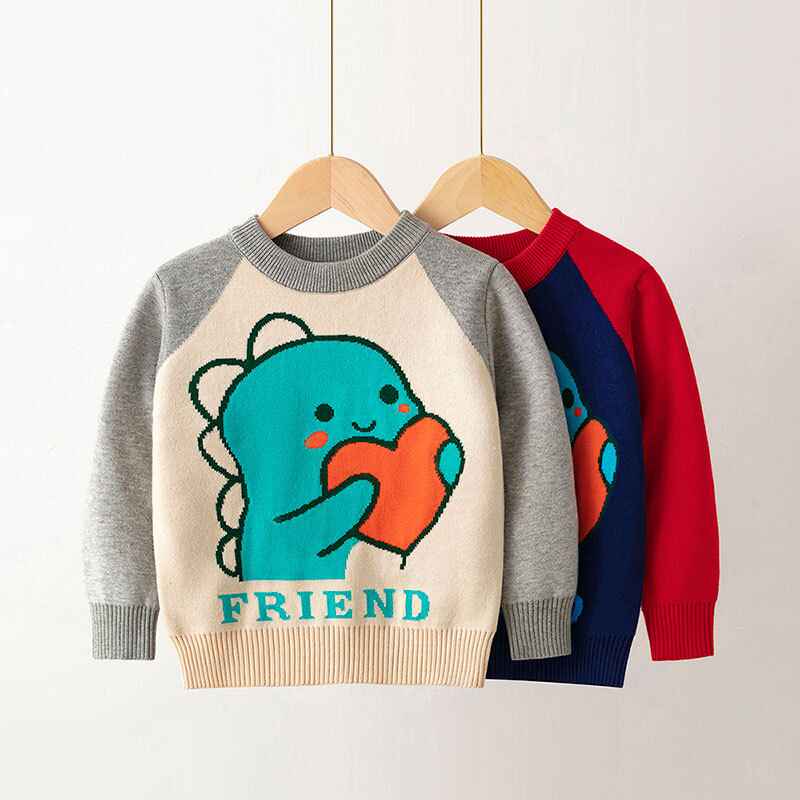 Toddler Baby Boys Sweater Cartoon Dinosaur Pullover Kids Knitted Crewneck Sweatshirt V049