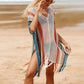 White-Stripe-Womens-beach-color-matching-hollow-knitted-blouse-sunscreen-knitted-dress-Side