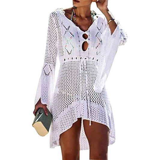 White-Womens-Beach-Tops-Sexy-Perspective-Cover-Dresses-Bikini-Cover-ups-Net-Coverups-White-Map