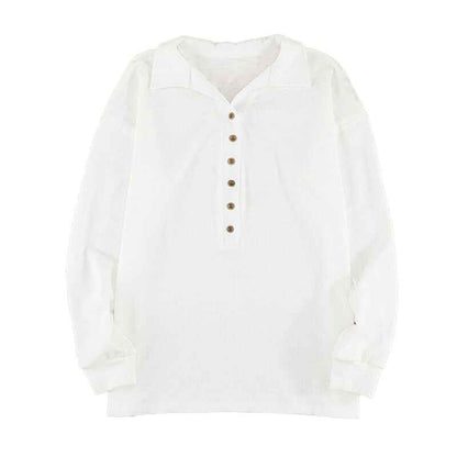 White-Womens-Casual-Button-Down-V-Neck-Blouses-Long-Sleeve-Solid-Color-Stand-Collar-Knitted-Tops-Cute-Relaxed-Fit-Shirts-K185