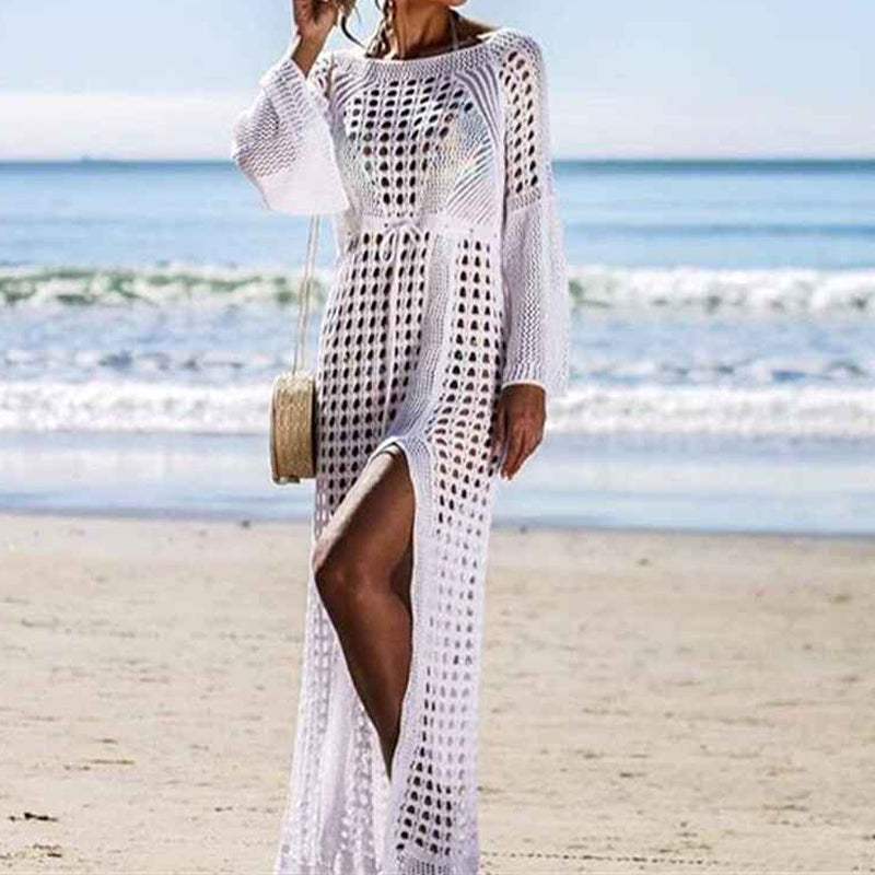 White-Womens-Crochet-Swimsuits-Cover-Up-See-Through-Bikini-Sleeveless-Split-Side-Long-Maxi-Beach-Dress-Side