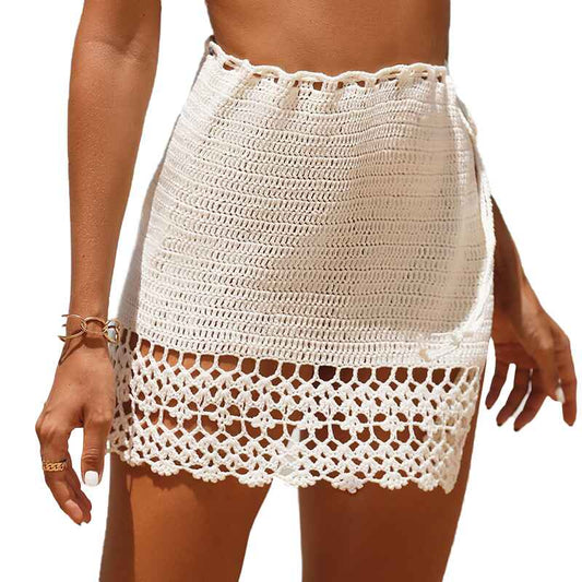 White-Womens-Elastic-Waist-Tassel-Crochet-Hollow-Out-Sheer-Beach-Swimwear-Cover-Up-Mini-Skirt-Mini-Skirt-K560-White-Map