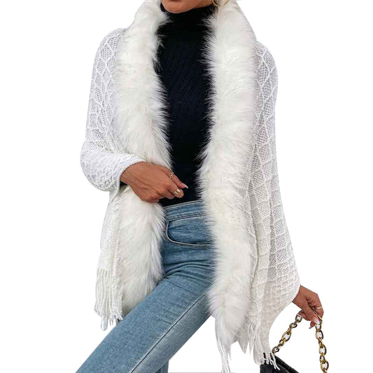 White-Womens-Poncho-Open-Front-Blanket-Shawl-Capes-Knitted-Sweater-Cardigan-Wraps-K326