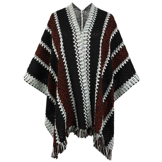 White-Womens-Zig-Zag-Knit-Tassel-Fringed-Pullover-Poncho-Sweater-Cape-Shawl-Wrap-K438