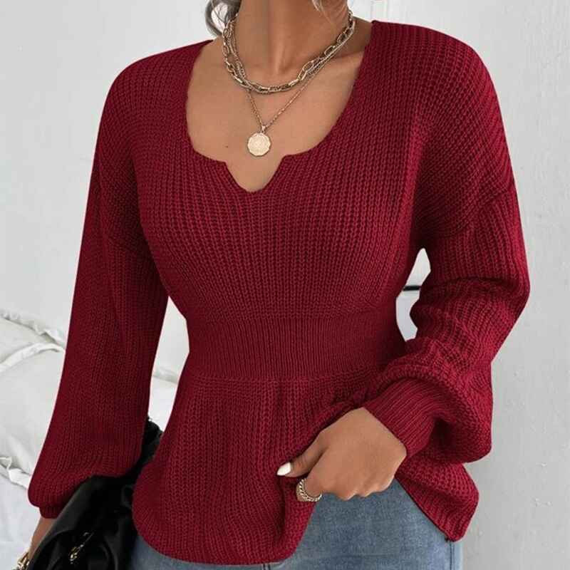 Wine-Red-Sweaters-for-Women-Long-Sleeve-V-Neck-Solid-Color-Fashion-Tops-K038