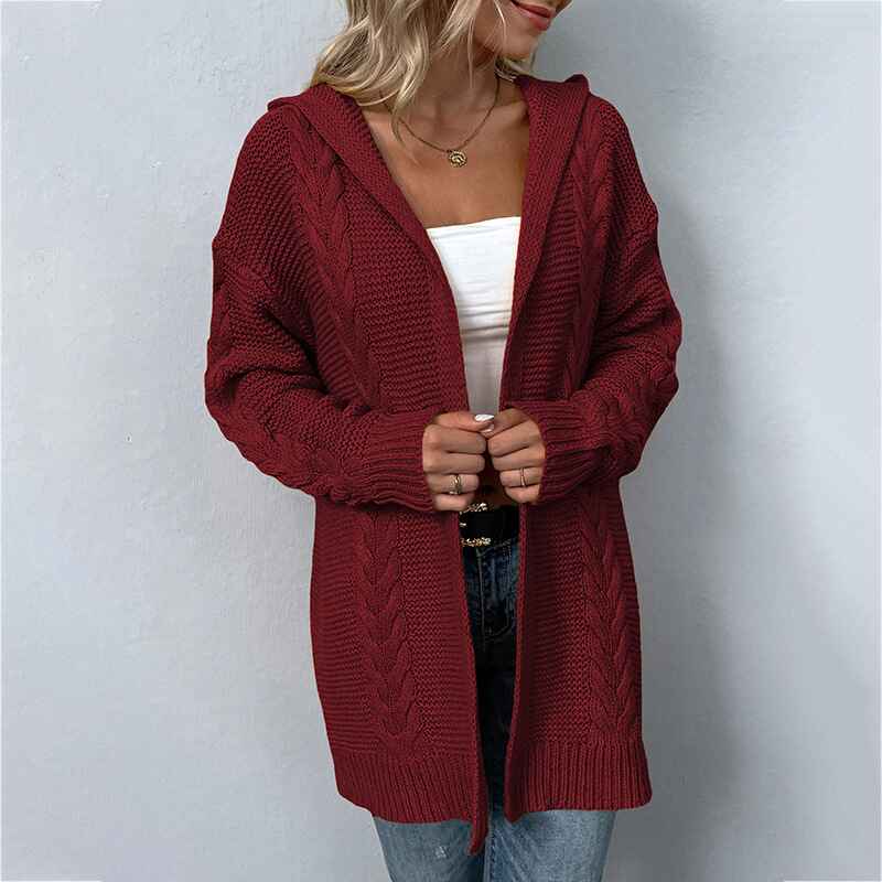 Wine-Red-Womens-Hooded-Open-Front-Cardigan-Cable-Knit-Sweaters-Solid-Color-Chunky-Long-Sweater-Coats-K254