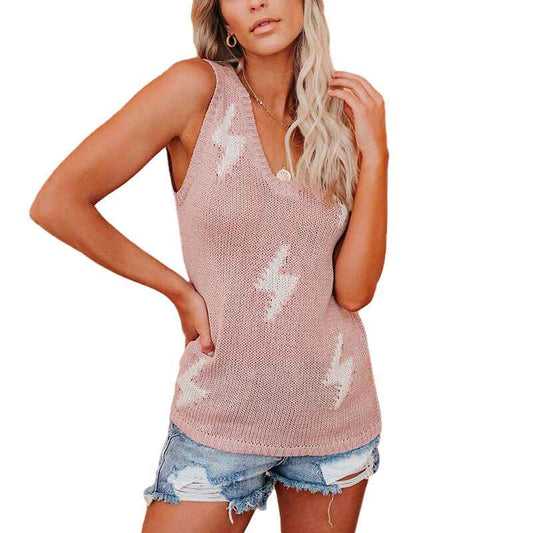 Women_s-VNeck-Vest-Sweater-Knitted-Pullover-Top-Lightweight-Crochet-Shirt-pink-white-background