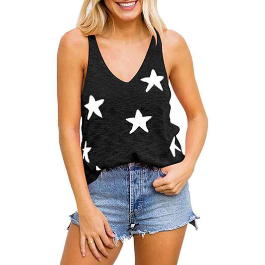 Women_s-VNeck-Vest-Sweater-Knitted-Pullover-Top-Lightweight-Crochet-Shirt-star-pattern-black