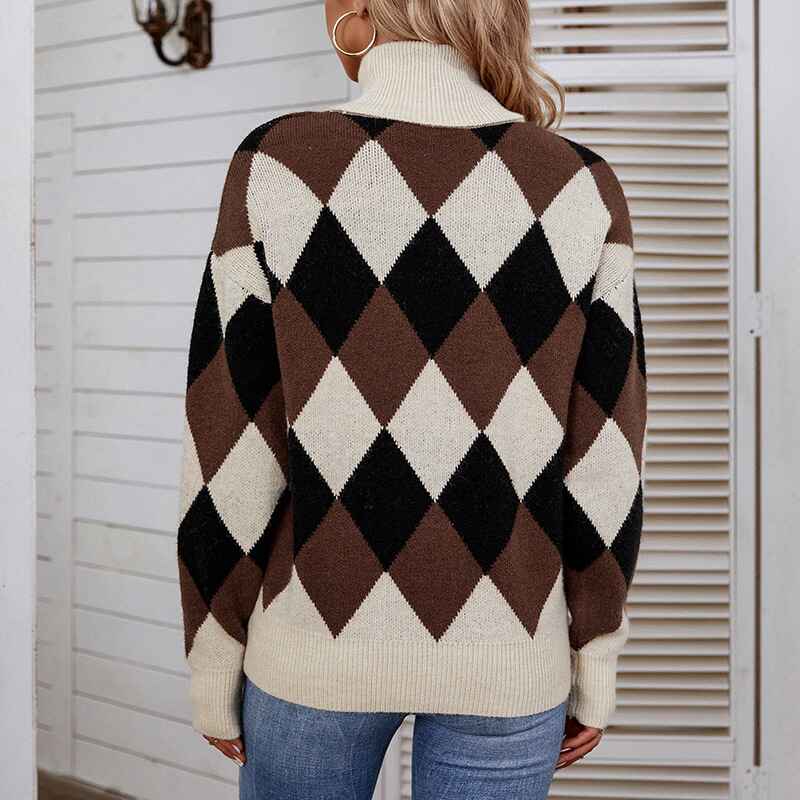Womens-Turtleneck-Sweaters-Houndstooth-Pattern-Knit-Sweater-Fall-Winter-Soft-Long-Sleeve-Pullover-Tops-Sweater-K460-Back