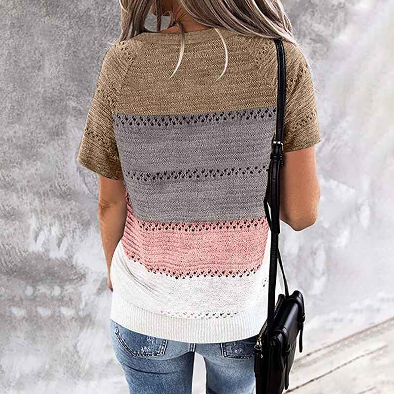 Womens-V-Neck-Short-Sleeve-Sweaters-Color-Block-Knit-Pullover-Tops-Fall-Lightweight-Crochet-Tshirts-khaki-back