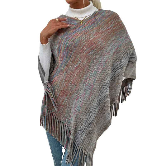 Womens-Vintage-Plaid-Knitted-Tassel-Poncho-Shawl-Cape-Button-Cardigan-K311