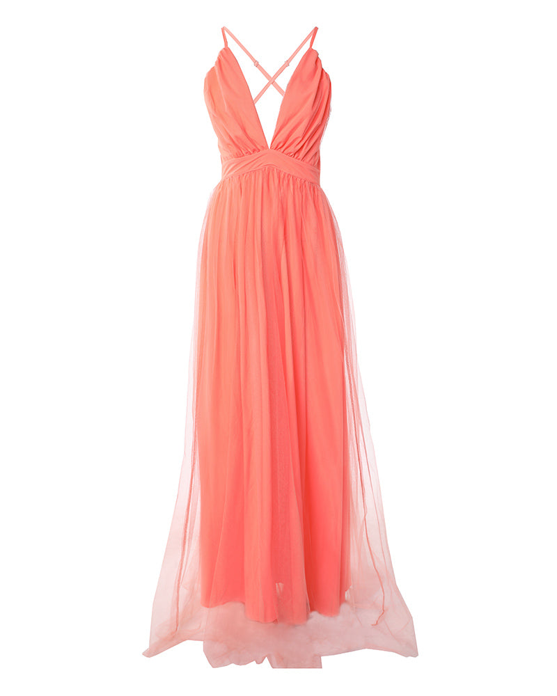 Crisscross Backless Mesh Patch Party Dress