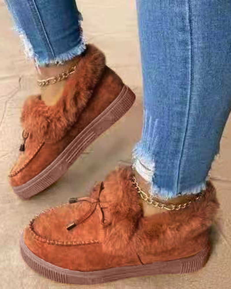 Tied Detail Fuzzy Trim Lined Snow Boots