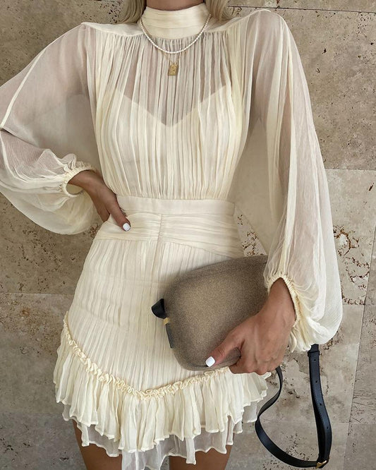 Ruffles Lantern Sleeve Casual Dress