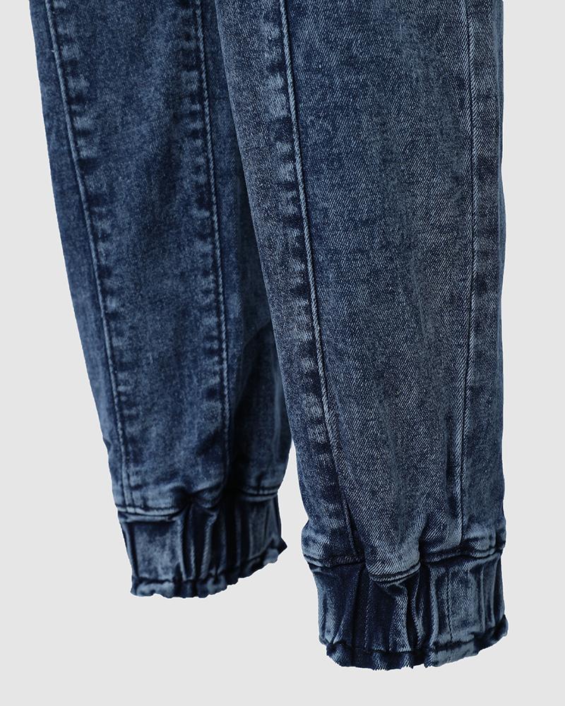 Drawstring High Waist Cuffed Jeans