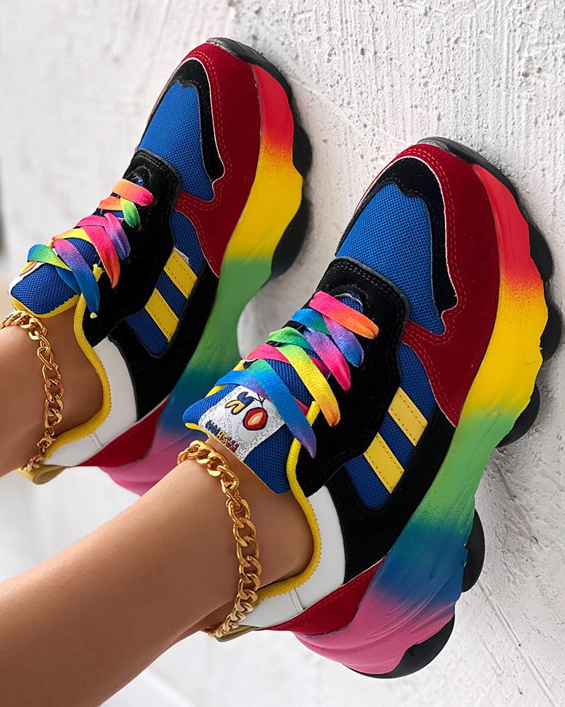 Colorblock Lace up Platform Sneakers