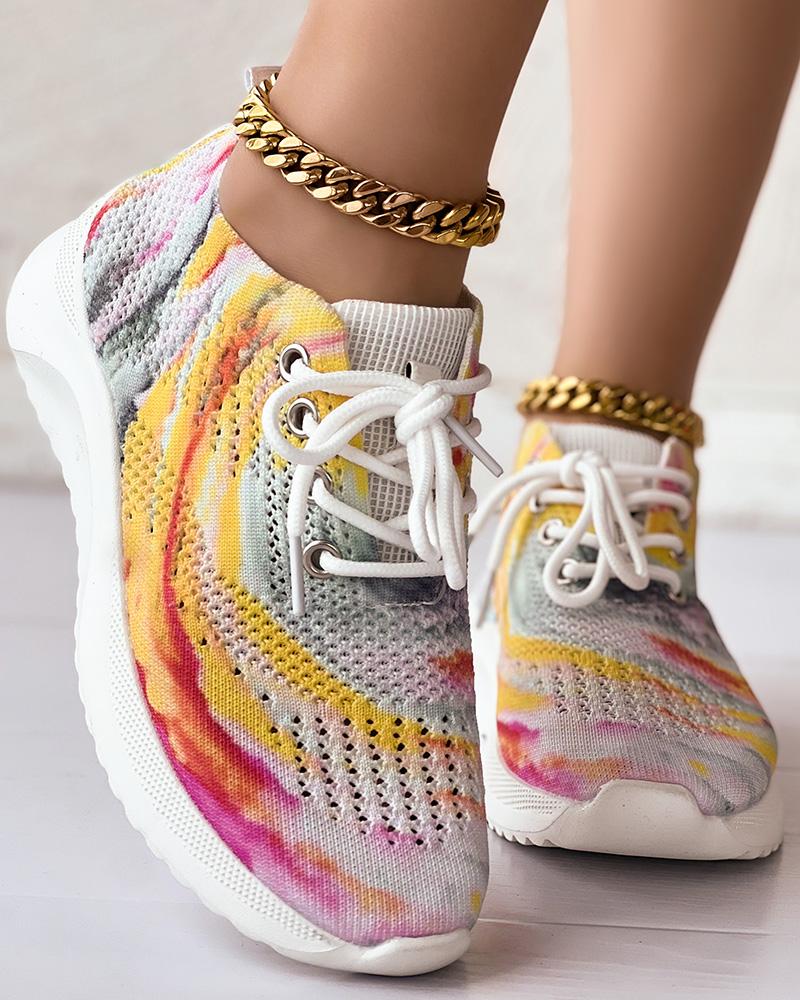 Tie Dye Print Lace up Slip On Breathable Sneakers