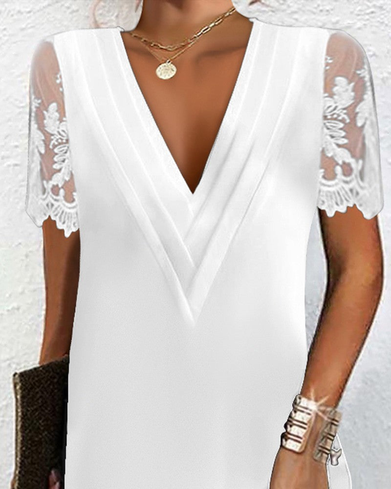 Lace Patch Ruched Casual Dress